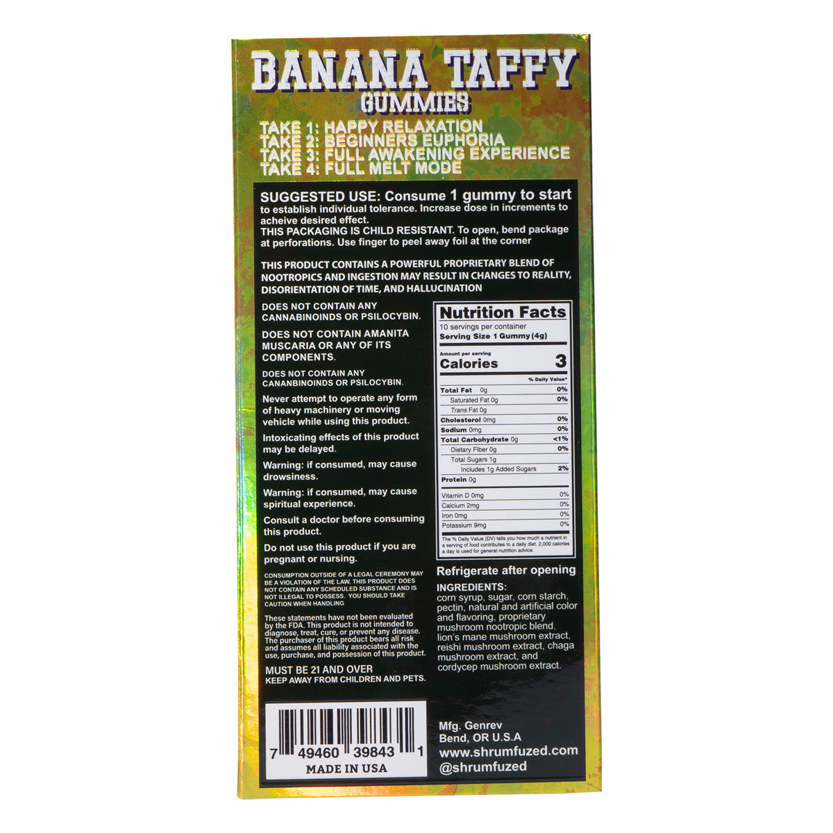 Shrumfuzed 800mg Gummies - Banana Taffy (4pk/10pk)