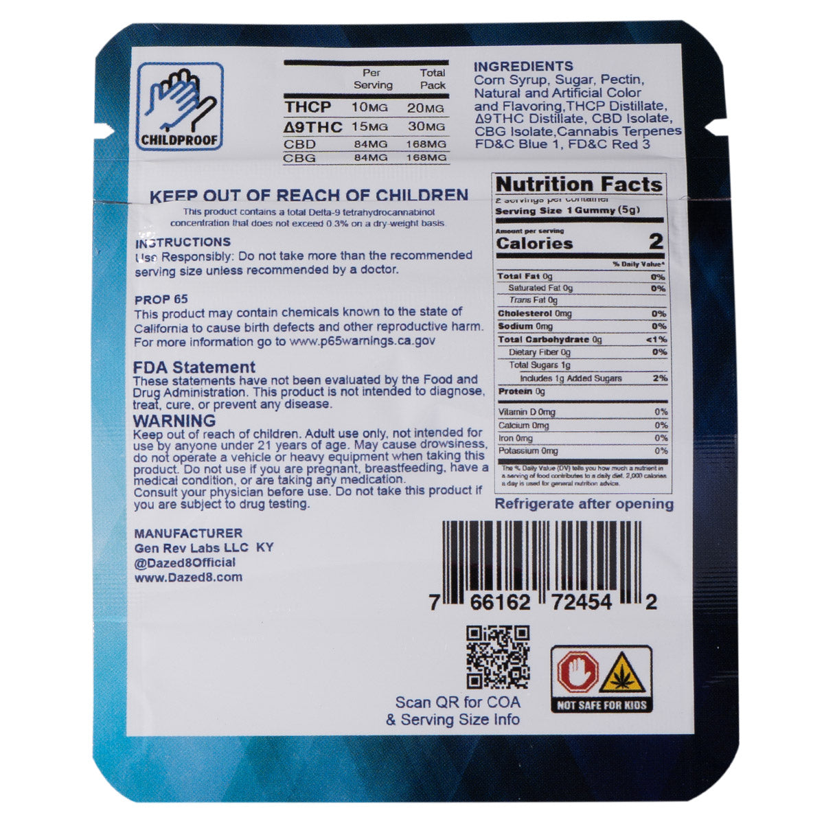 Dazed THC-P Gummy - Blue Razz (2pk/26pk)