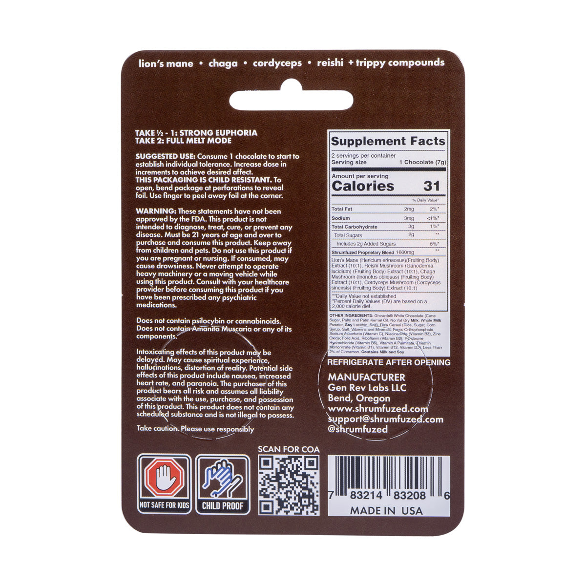 Shrumfuzed MAX 1600mg Chocolates - Choco Crispies (2pk/6pk)