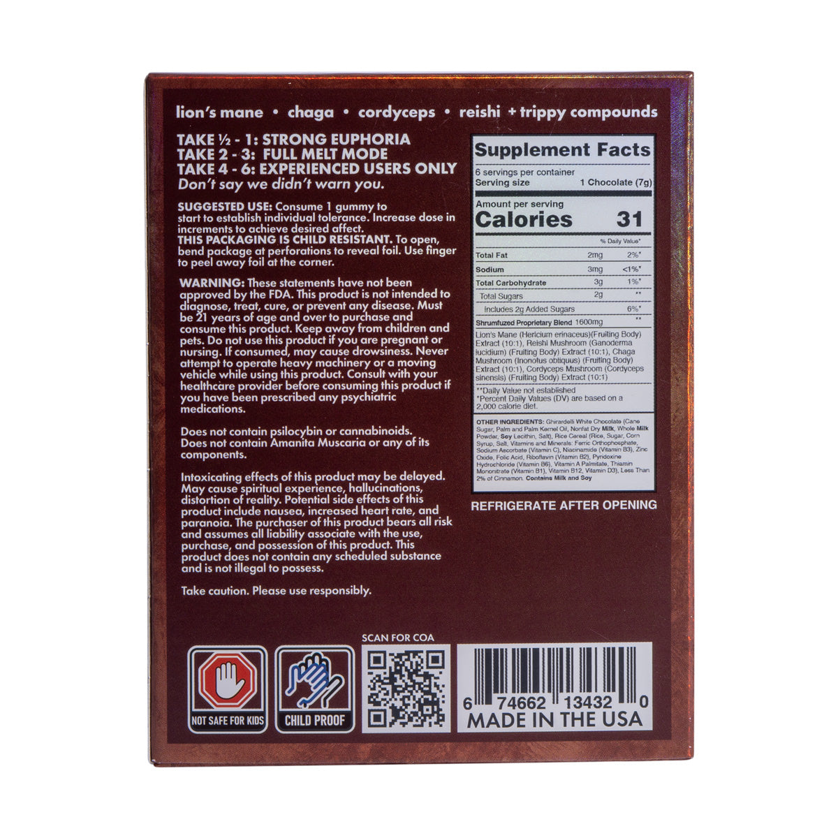 Shrumfuzed MAX 1600mg Chocolates - Choco Crispies (2pk/6pk)
