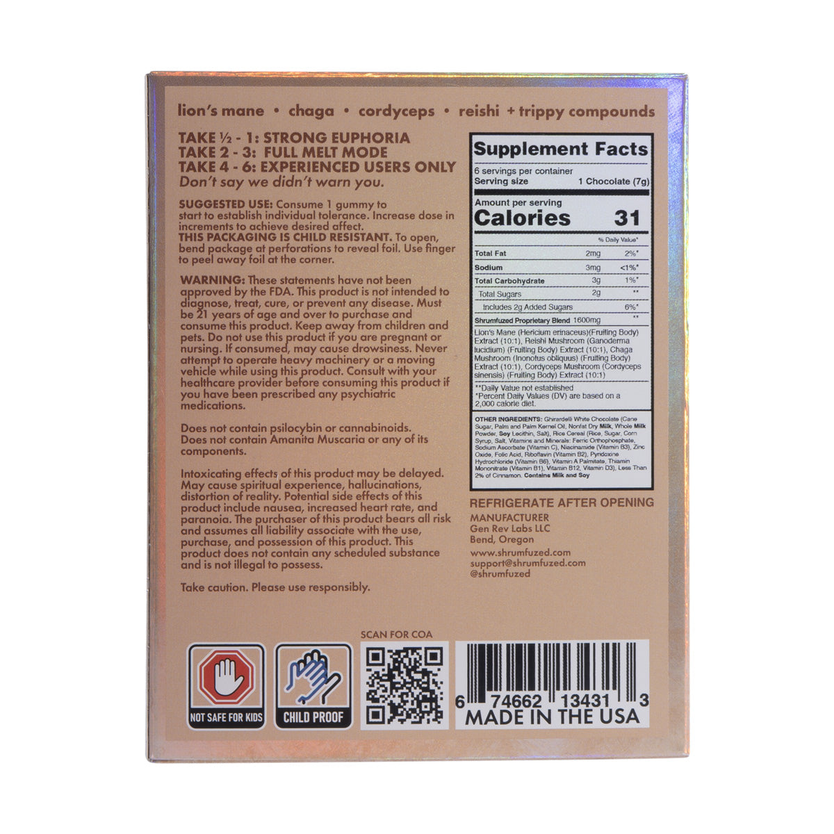 Shrumfuzed MAX 1600mg Chocolates - Cinnacrunch (2pk/6pk)